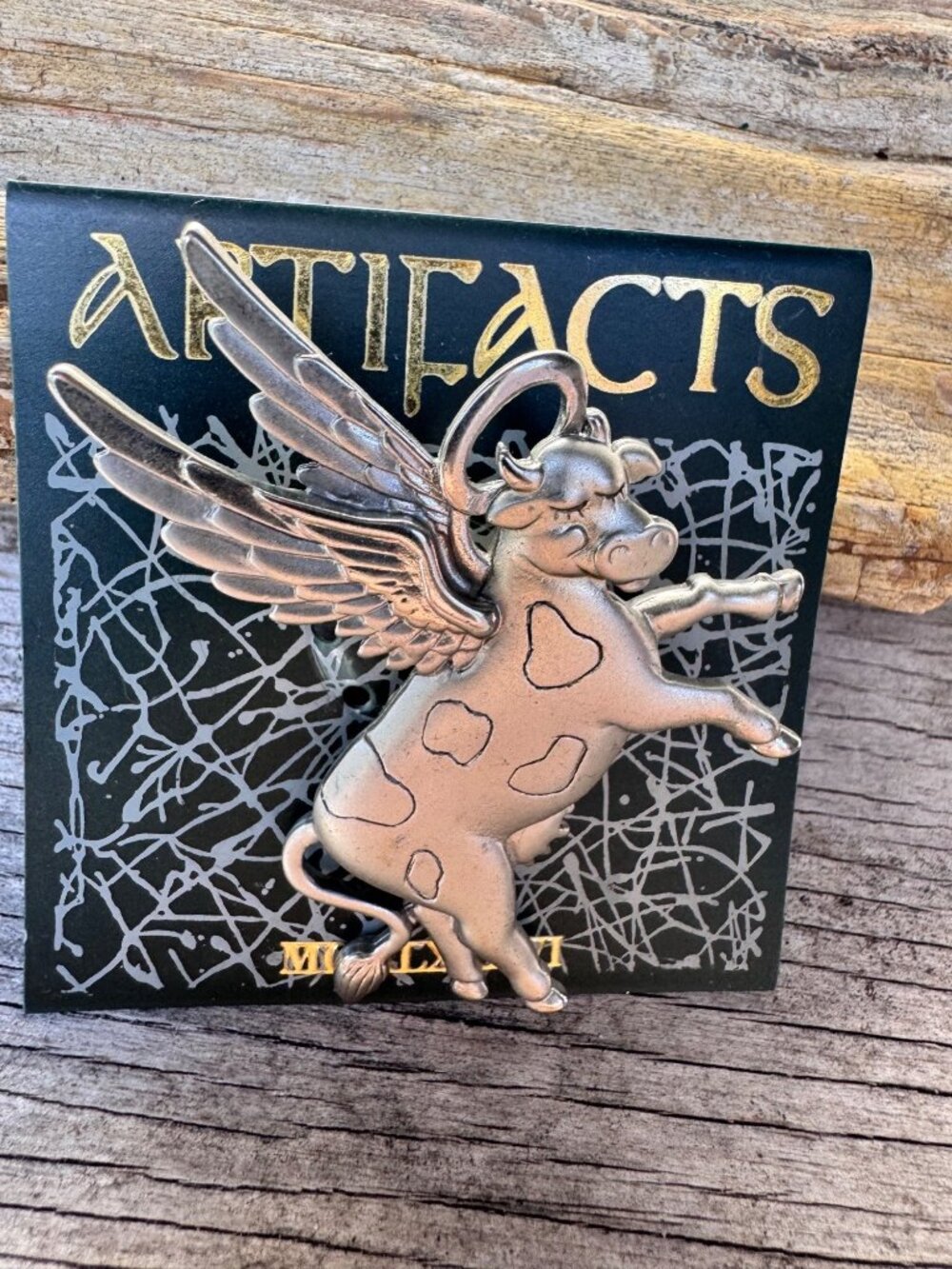 Artifacts Winged Cow Brooch Pin Bronze Tone Mythical Flying Animal 2” - Picture 2 of 5